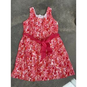 Garnet Hill Floral Dress Coral A-Line Tie Waist Orange Pink Sleeveless Size 18